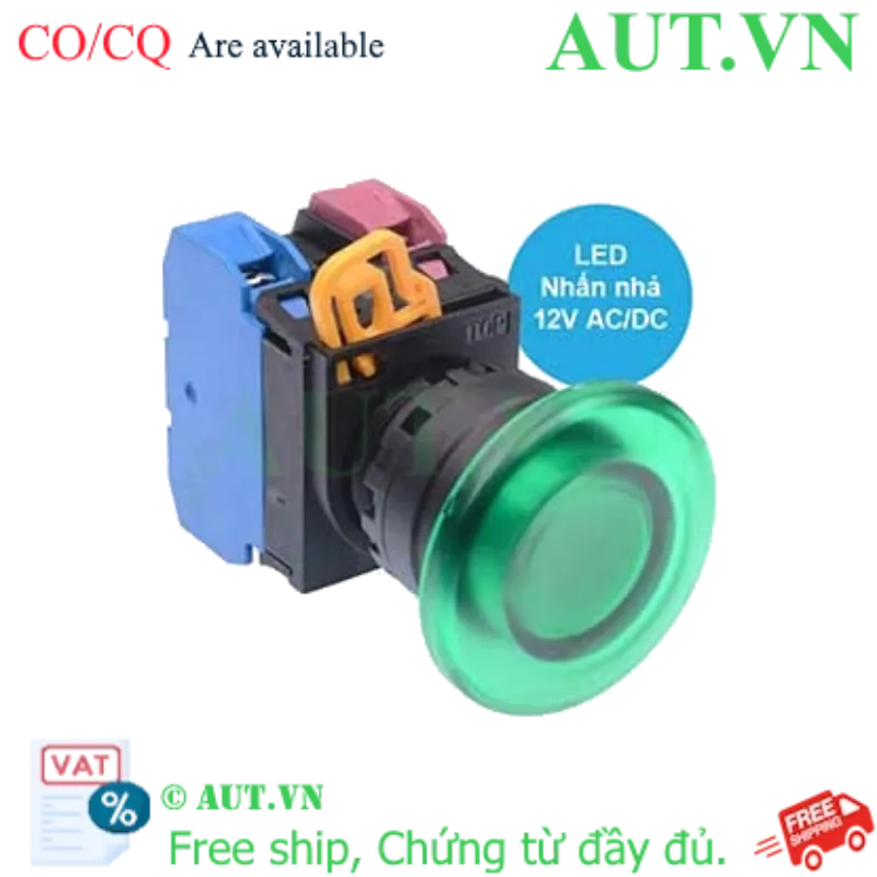 Ảnh của Nút nhấn nhả có đèn IDEC YW1L-M4E11Q3G 12VAC/DC D22 1NO+1NC (Xanh)
