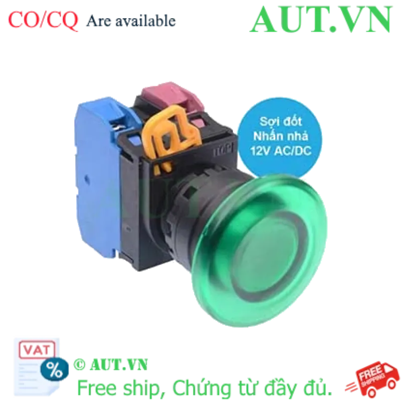 Ảnh của Nút nhấn nhả có đèn IDEC YW1L-M4E11Q6G 12VAC/DC D22 1NO+1NC (Xanh)