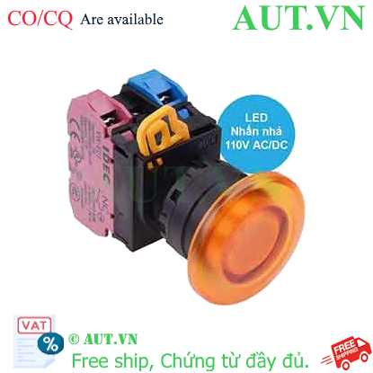 Ảnh của Nút nhấn nhả có đèn IDEC YW1L-M4E11QHA 110VAC D22 1NO+1NC (Hổ phách)