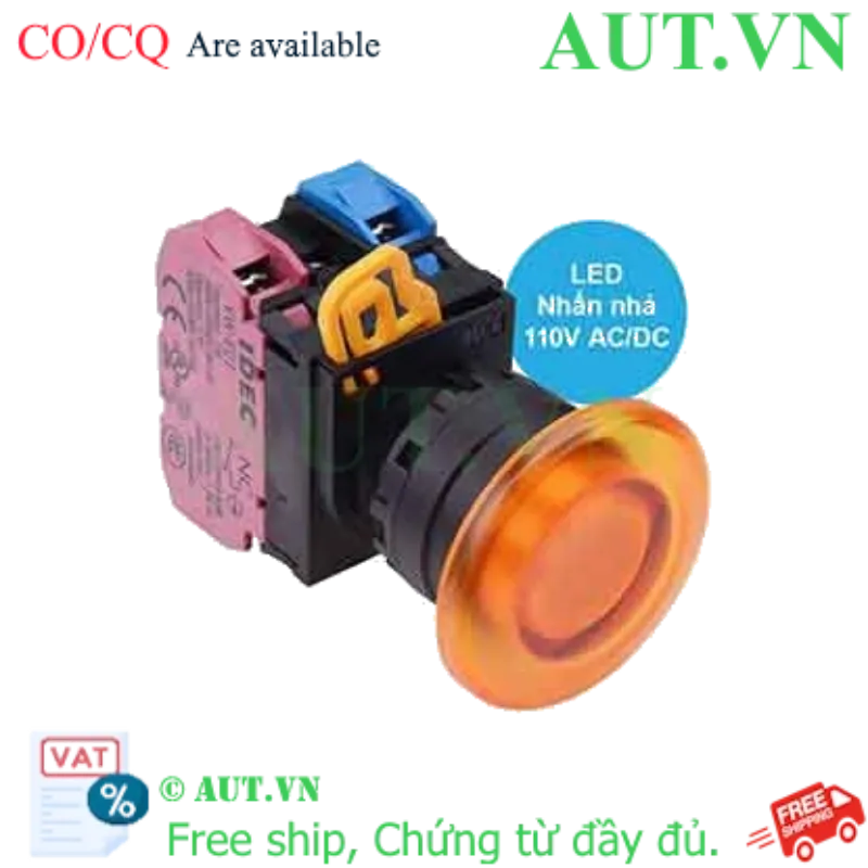 Ảnh của Nút nhấn nhả có đèn IDEC YW1L-M4E11QHA 110VAC D22 1NO+1NC (Hổ phách)