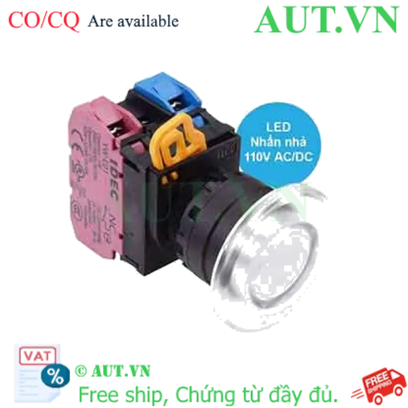Ảnh của Nút nhấn nhả có đèn IDEC YW1L-M4E11QHPW 110VAC D22 1NO+1NC (Trắng)