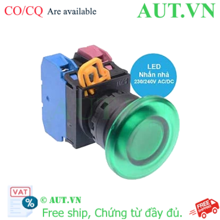 Ảnh của Nút nhấn nhả có đèn IDEC YW1L-M4E11QM3G 220VAC D22 1NO+1NC (Xanh)