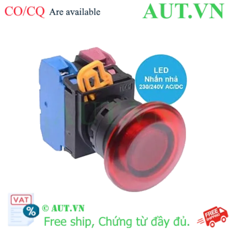 Ảnh của Nút nhấn nhả có đèn IDEC YW1L-M4E11QM3R 220VAC D22 1NO+1NC (Đỏ)