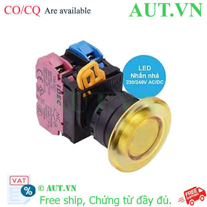 Ảnh của Nút nhấn nhả có đèn IDEC YW1L-M4E11QM3Y 220VAC D22 1NO+1NC (Vàng)