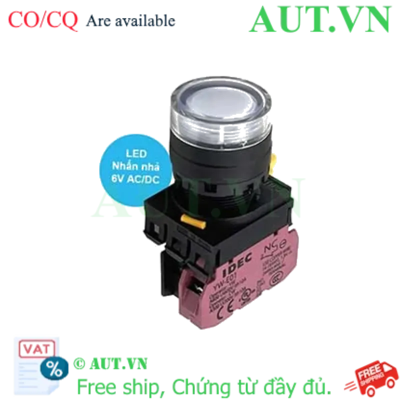 Ảnh của Nút nhấn nhả có đèn IDEC YW1L-MF2E01Q2W 6VAC/DC D22 1NC (Trắng)