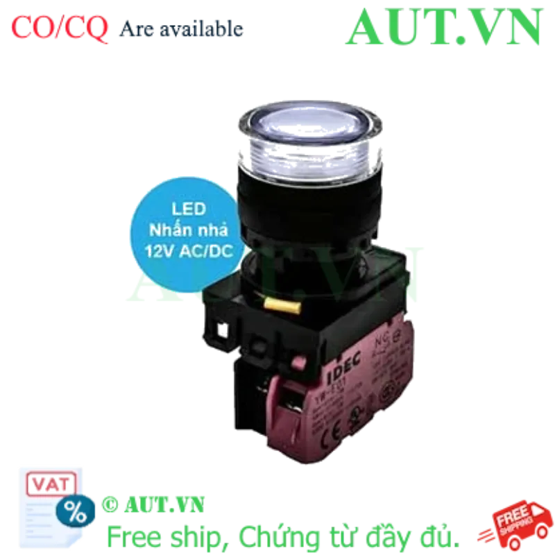 Ảnh của Nút nhấn nhả có đèn IDEC YW1L-MF2E01Q3PW 12VAC/DC D22 1NC (Trắng)