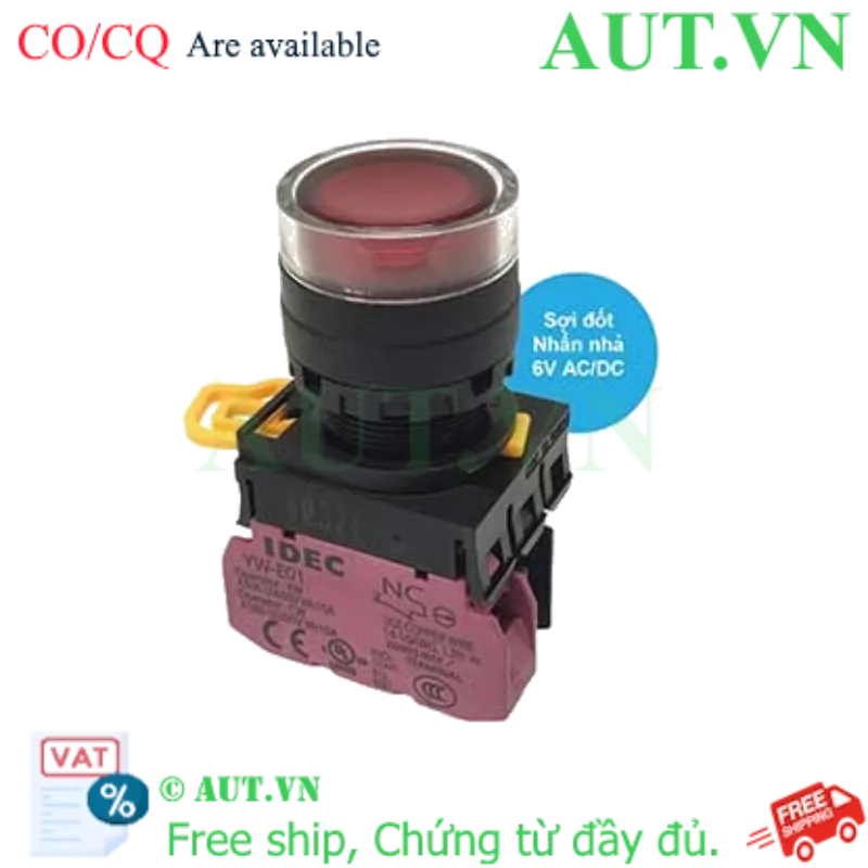Ảnh của Nút nhấn nhả có đèn IDEC YW1L-MF2E01Q5R 6VAC/DC D22 1NC (Đỏ)
