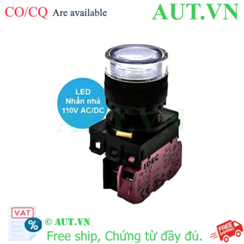 Ảnh của Nút nhấn nhả có đèn IDEC YW1L-MF2E01QHPW 110VAC D22 1NC (Trắng)