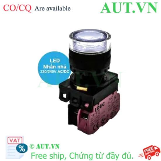 Ảnh của Nút nhấn nhả có đèn IDEC YW1L-MF2E01QM3PW 220VAC D22 1NC (Trắng)