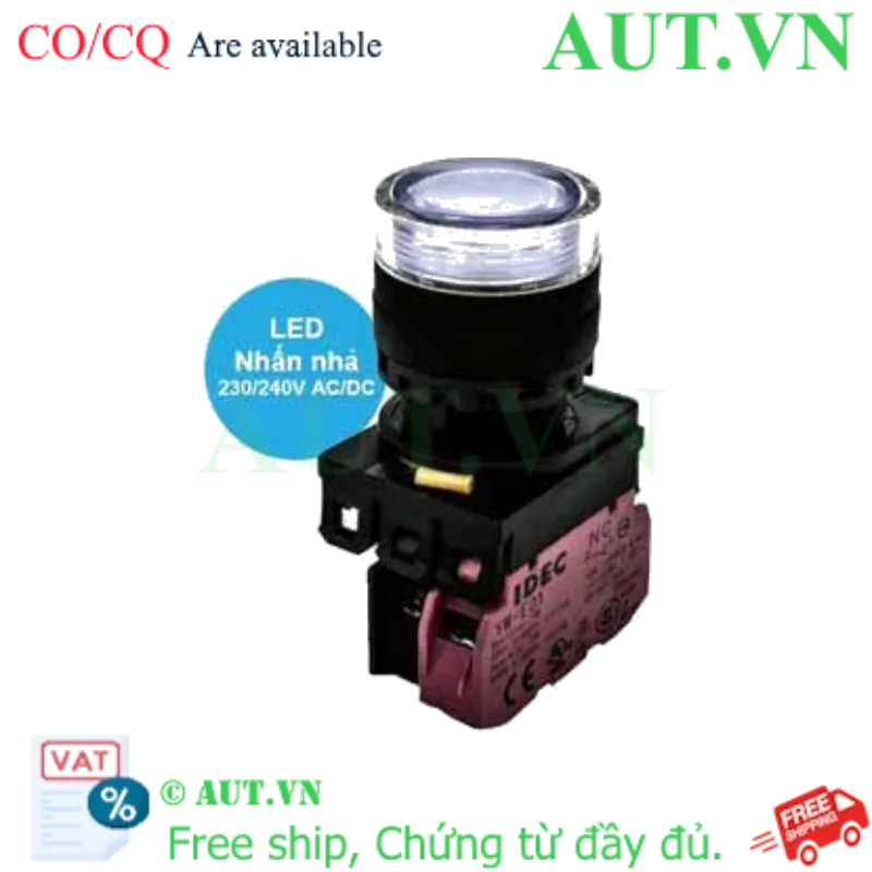 Ảnh của Nút nhấn nhả có đèn IDEC YW1L-MF2E01QM3PW 220VAC D22 1NC (Trắng)