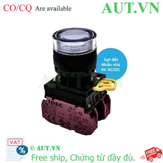Ảnh của Nút nhấn nhả có đèn IDEC YW1L-MF2E02Q5W 6VAC/DC D22 2NC (Trắng)