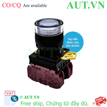 Ảnh của Nút nhấn nhả có đèn IDEC YW1L-MF2E02Q7W 24VAC/DC D22 2NC (Trắng)