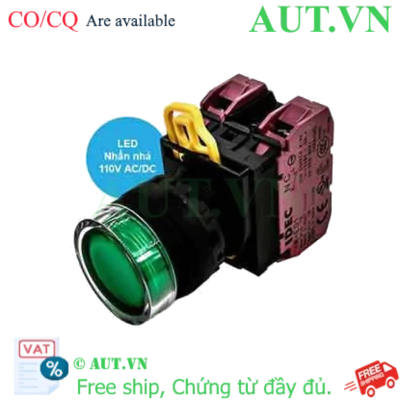 Ảnh của Nút nhấn nhả có đèn IDEC YW1L-MF2E02QHG 110VAC D22 2NC (Xanh)