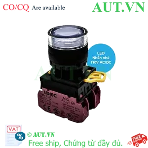 Ảnh của Nút nhấn nhả có đèn IDEC YW1L-MF2E02QHW 110VAC D22 2NC (Trắng)