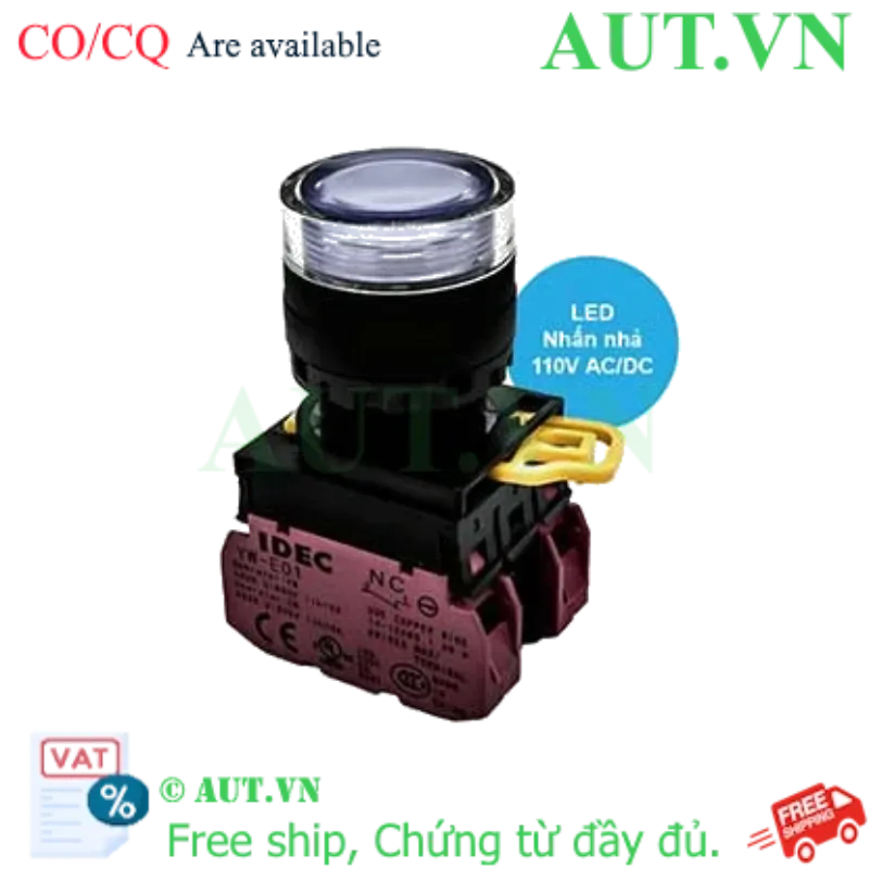 Ảnh của Nút nhấn nhả có đèn IDEC YW1L-MF2E02QHW 110VAC D22 2NC (Trắng)