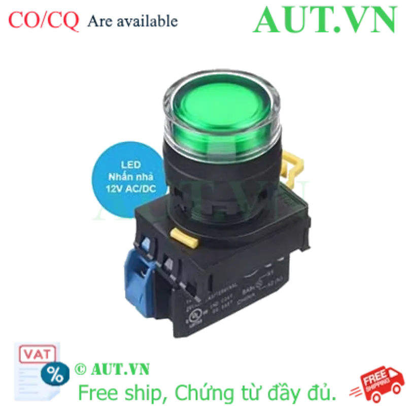 Ảnh của Nút nhấn nhả có đèn IDEC YW1L-MF2E10Q3G 12VAC/DC D22 1NO (Xanh)