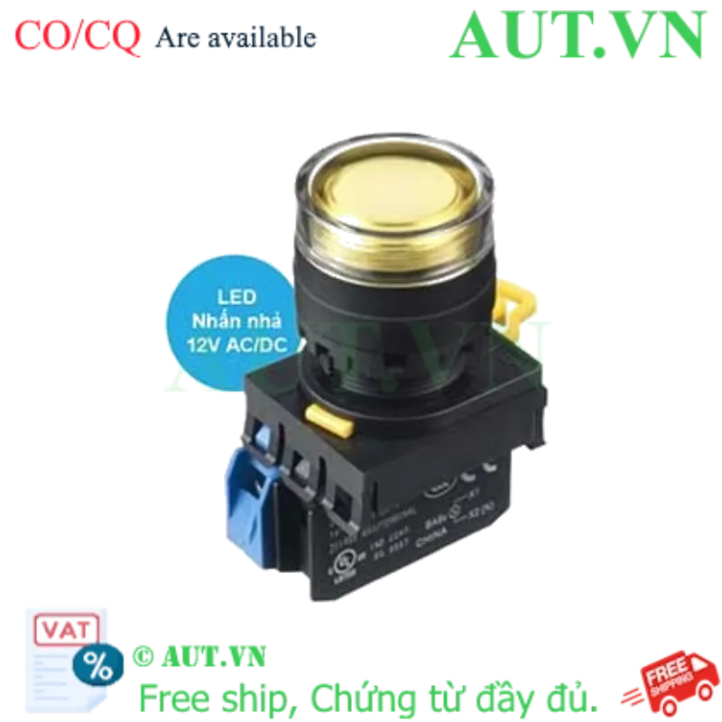 Ảnh của Nút nhấn nhả có đèn IDEC YW1L-MF2E10Q3Y 12VAC/DC D22 1NO (Vàng)