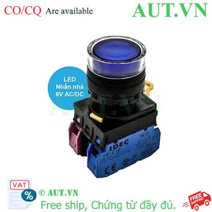 Ảnh của Nút nhấn nhả có đèn IDEC YW1L-MF2E11Q2S 6VAC/DC D22 1NO+1NC (Xanh)