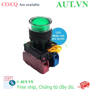 Ảnh của Nút nhấn nhả có đèn IDEC YW1L-MF2E11Q3G 12VAC/DC D22 1NO+1NC (Xanh)