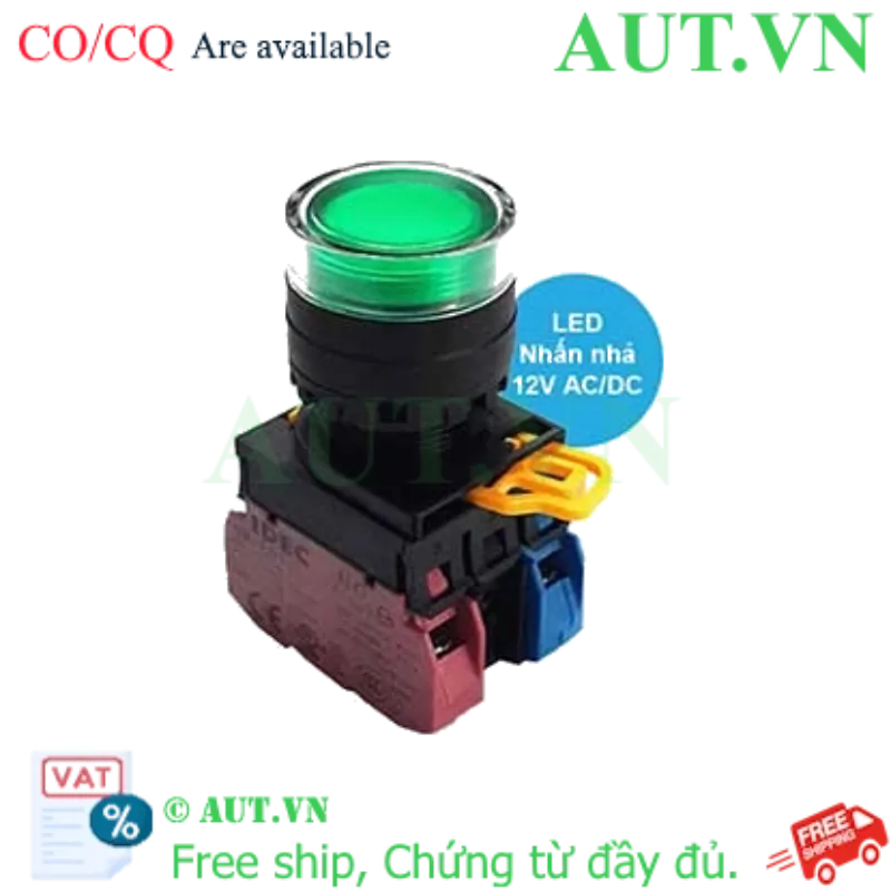 Ảnh của Nút nhấn nhả có đèn IDEC YW1L-MF2E11Q3G 12VAC/DC D22 1NO+1NC (Xanh)