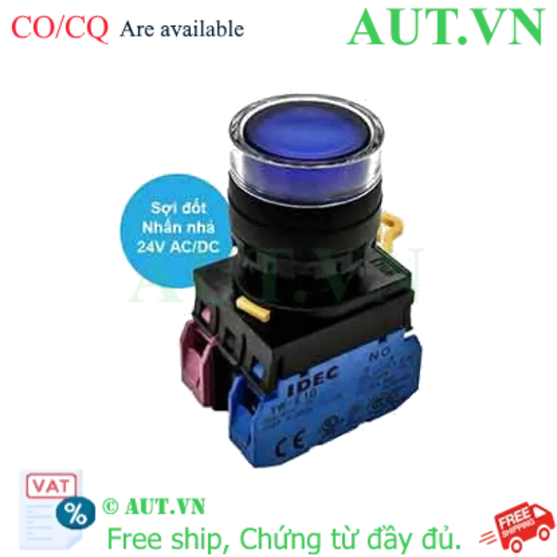 Ảnh của Nút nhấn nhả có đèn IDEC YW1L-MF2E11Q7S 24VAC/DC D22 1NO+1NC (Xanh)