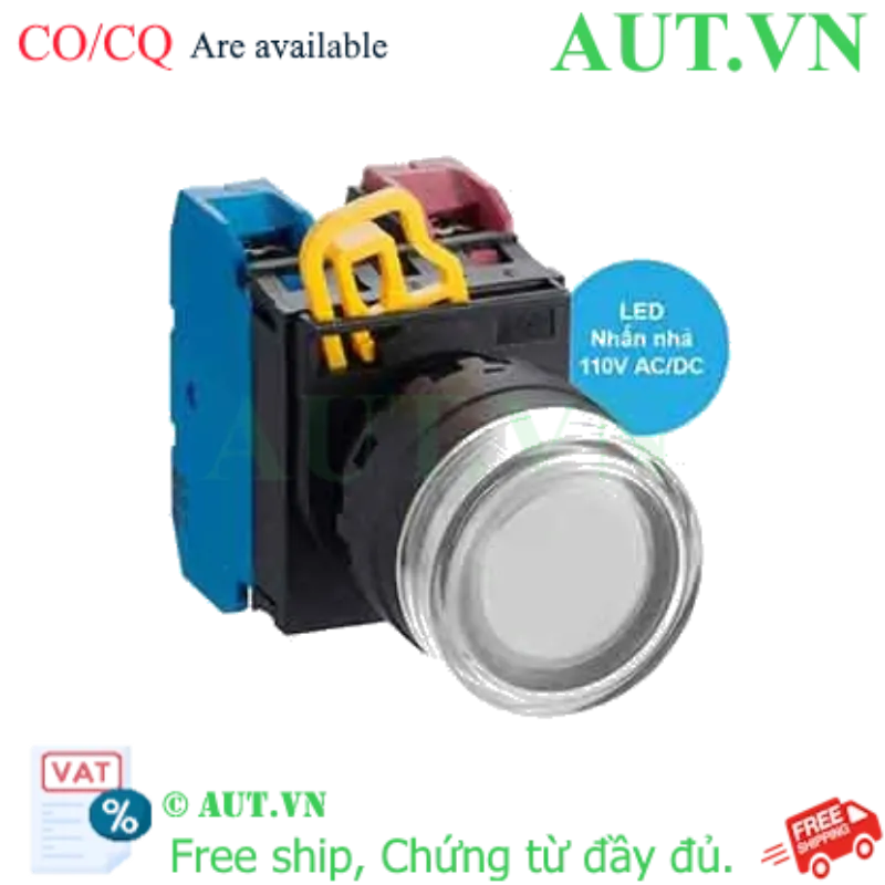 Ảnh của Nút nhấn nhả có đèn IDEC YW1L-MF2E11QHPW 110VAC D22 1NO+1NC (Trắng)
