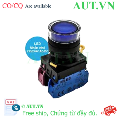 Ảnh của Nút nhấn nhả có đèn IDEC YW1L-MF2E11QM3S 220VAC D22 1NO+1NC (Xanh)