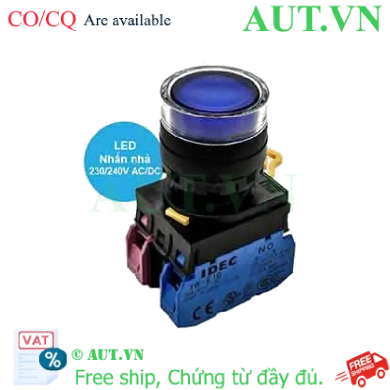 Ảnh của Nút nhấn nhả có đèn IDEC YW1L-MF2E11QM3S 220VAC D22 1NO+1NC (Xanh)