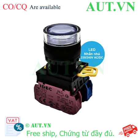 Ảnh của Nút nhấn nhả có đèn IDEC YW1L-MF2E11QM3W 220VAC D22 1NO+1NC (Trắng)