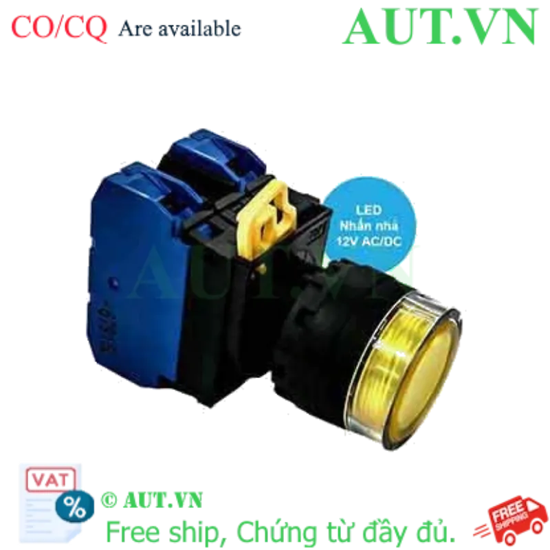Ảnh của Nút nhấn nhả có đèn IDEC YW1L-MF2E20Q3Y 12VAC/DC D22 2NO (Vàng)