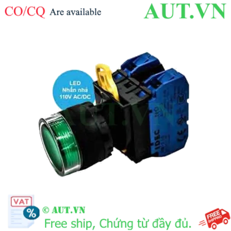 Ảnh của Nút nhấn nhả có đèn IDEC YW1L-MF2E20QHG 110VAC D22 2NO (Xanh)