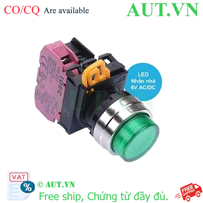 Ảnh của Nút nhấn nhả có đèn IDEC YW4L-M2E01Q2G 6VAC/DC D22 1NC (Xanh)