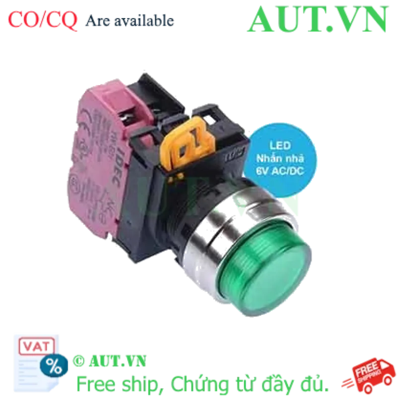 Ảnh của Nút nhấn nhả có đèn IDEC YW4L-M2E01Q2G 6VAC/DC D22 1NC (Xanh)