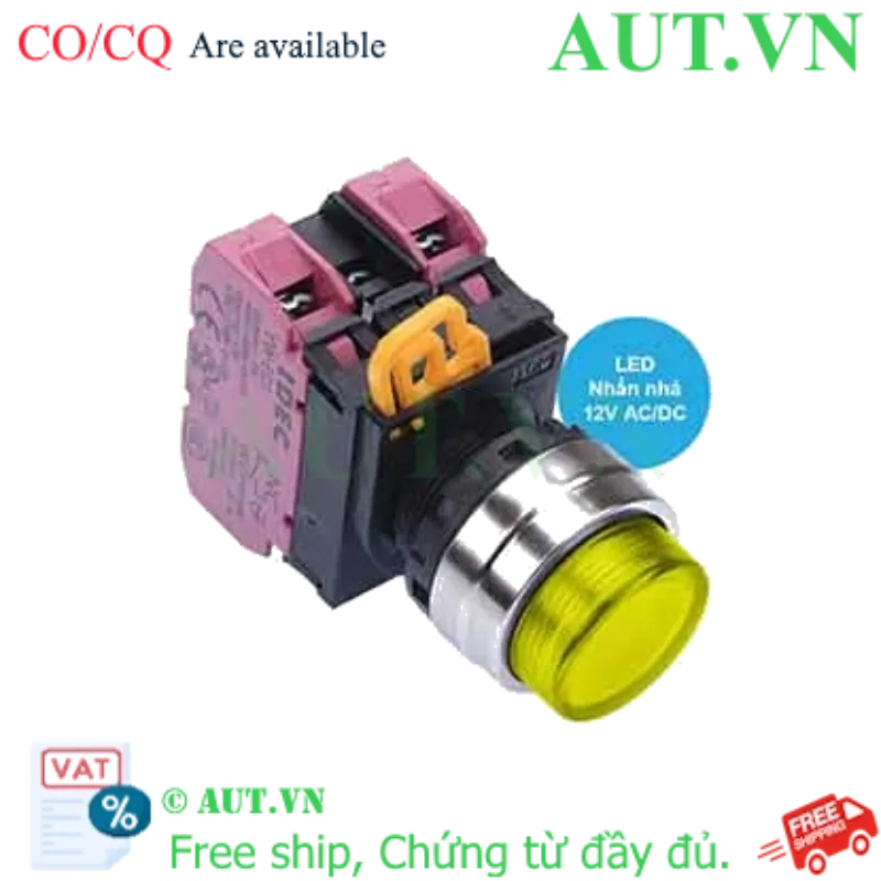 Ảnh của Nút nhấn nhả có đèn IDEC YW4L-M2E02Q3Y 12VAC/DC D22 2NC (Vàng)