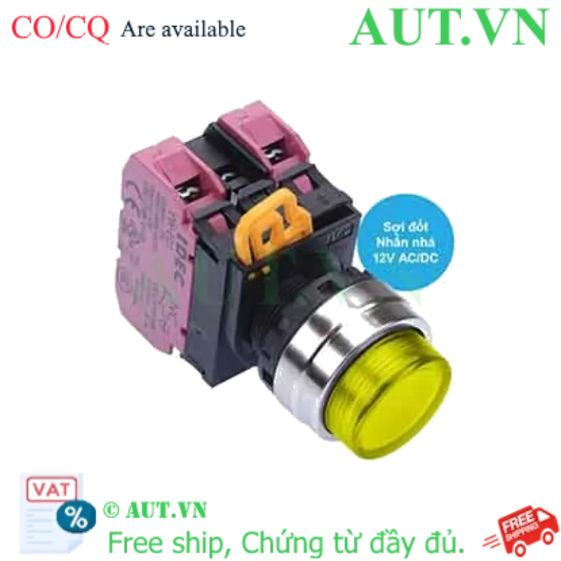 Ảnh của Nút nhấn nhả có đèn IDEC YW4L-M2E02Q6Y 12VAC/DC D22 2NC (Vàng)