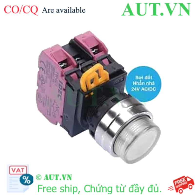 Ảnh của Nút nhấn nhả có đèn IDEC YW4L-M2E02Q7W 24VAC/DC D22 2NC (Trắng)