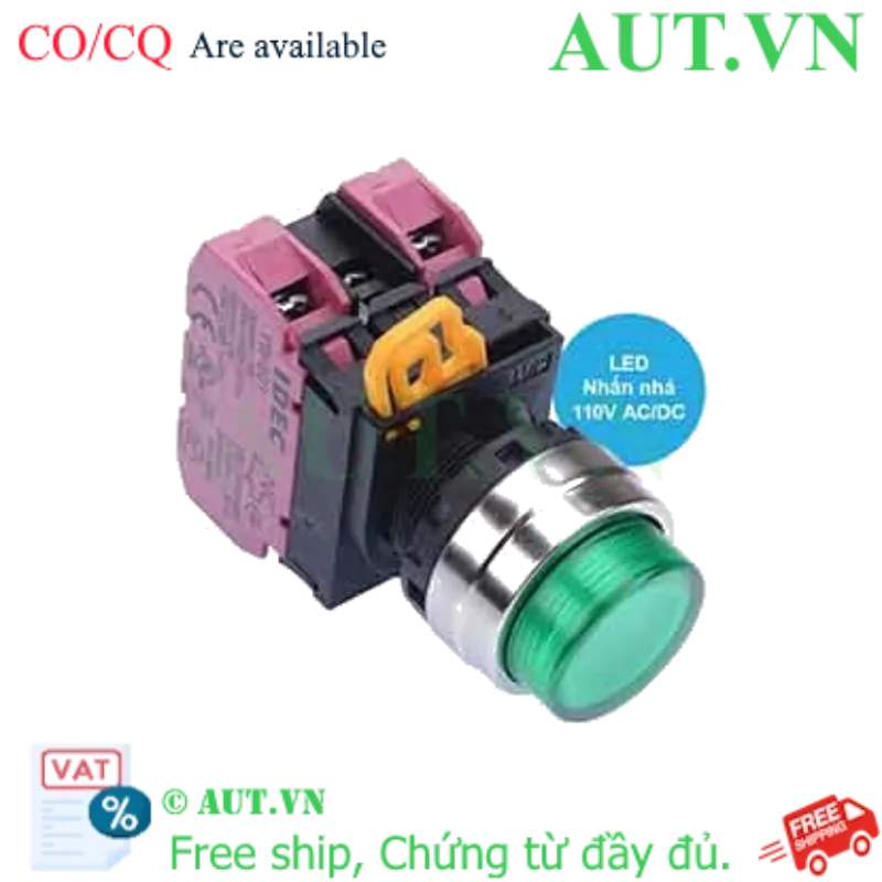 Ảnh của Nút nhấn nhả có đèn IDEC YW4L-M2E02QHG 110VAC D22 2NC (Xanh)
