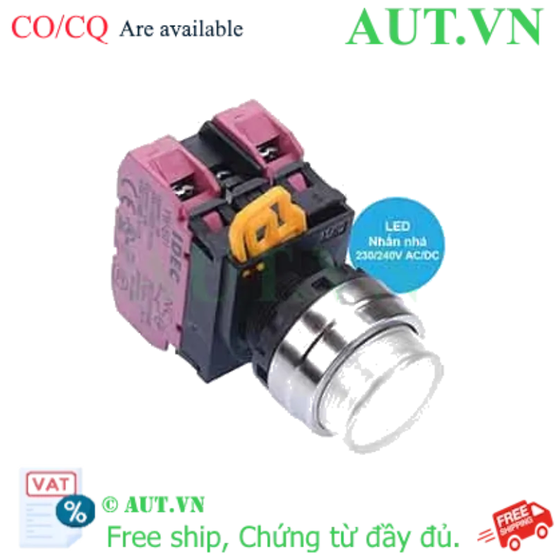 Ảnh của Nút nhấn nhả có đèn IDEC YW4L-M2E02QM3PW 220VAC D22 2NC (Trắng)