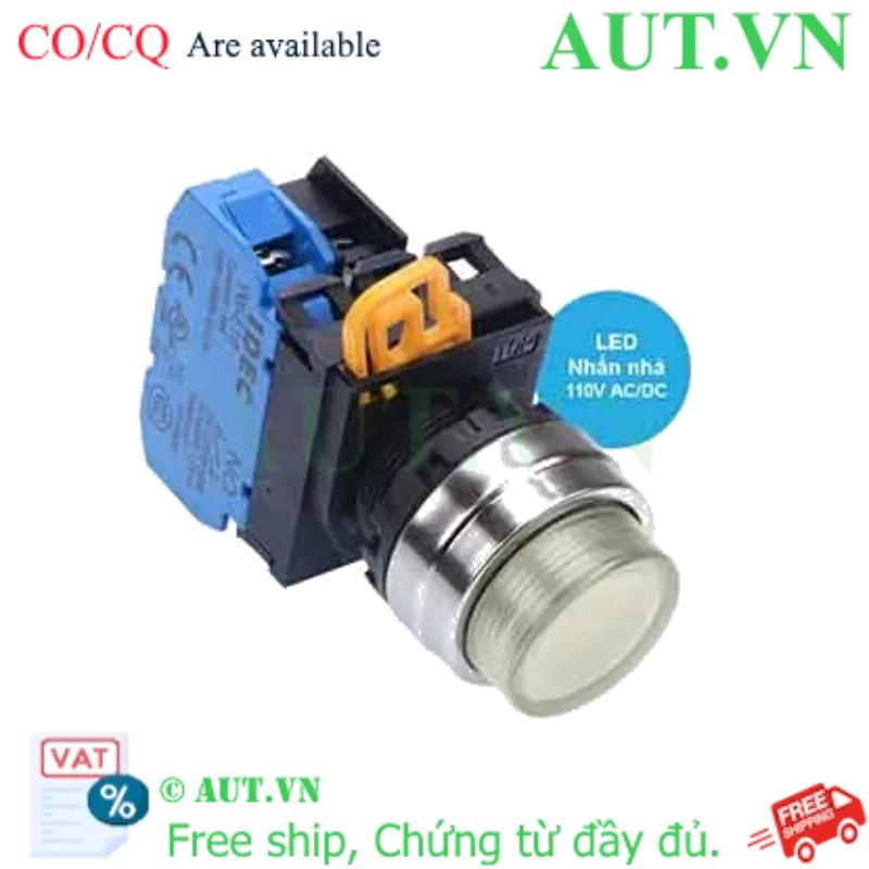 Ảnh của Nút nhấn nhả có đèn IDEC YW4L-M2E10QHW 110VAC D22 1NO (Trắng)
