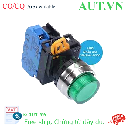 Ảnh của Nút nhấn nhả có đèn IDEC YW4L-M2E10QM3G 220VAC D22 1NO (Xanh)