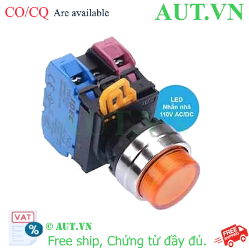 Ảnh của Nút nhấn nhả có đèn IDEC YW4L-M2E11QHA 110VAC D22 1NO+1NC (Hổ phách)