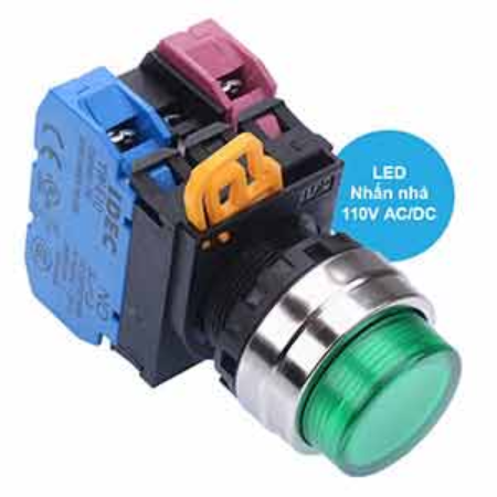 Ảnh của Nút nhấn nhả có đèn IDEC YW4L-M2E11QHG 110VAC D22 1NO+1NC (Xanh)