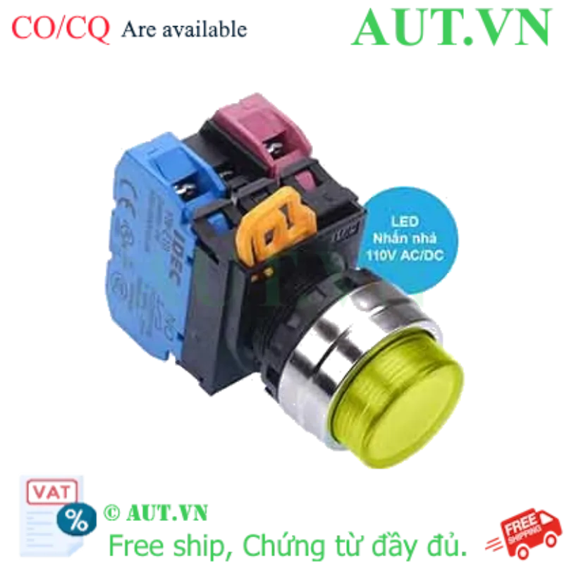 Ảnh của Nút nhấn nhả có đèn IDEC YW4L-M2E11QHY 110VAC D22 1NO+1NC (Vàng)