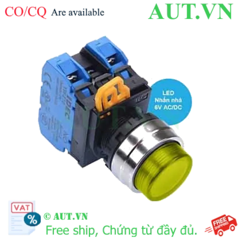 Ảnh của Nút nhấn nhả có đèn IDEC YW4L-M2E20Q2Y 6VAC/DC D22 2NO (Vàng)
