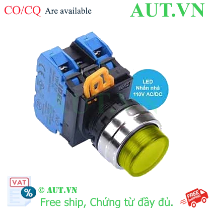 Ảnh của Nút nhấn nhả có đèn IDEC YW4L-M2E20QHY 110VAC D22 2NO (Vàng)