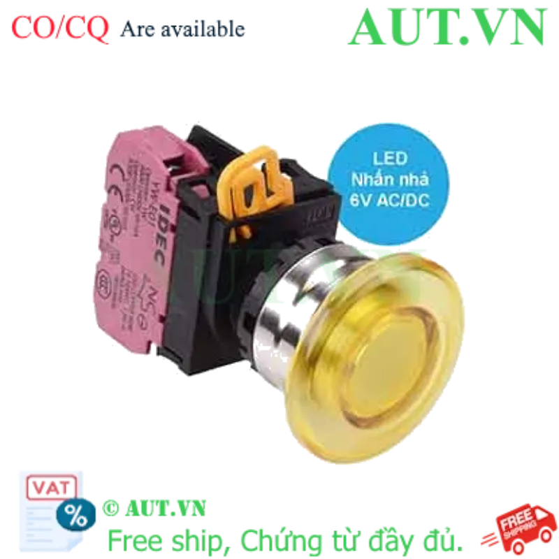 Ảnh của Nút nhấn nhả có đèn IDEC YW4L-M4E01Q2Y 6VAC/DC D22 1NC (Vàng)