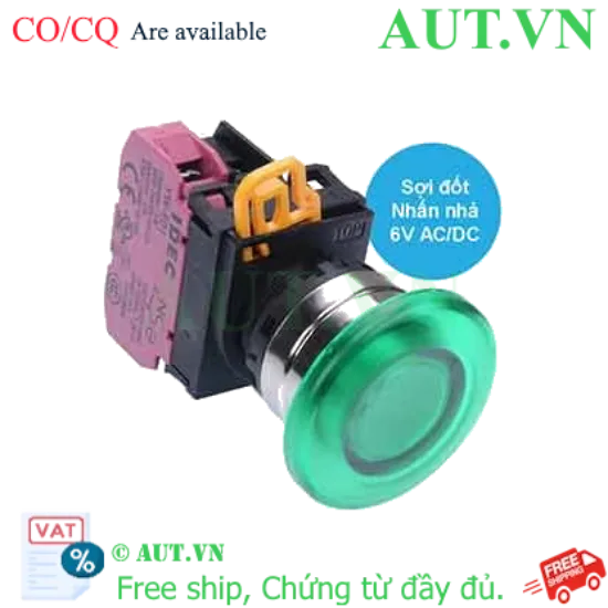 Ảnh của Nút nhấn nhả có đèn IDEC YW4L-M4E01Q5G 6VAC/DC D22 1NC (Xanh)