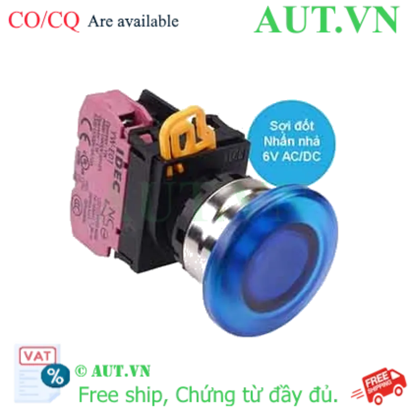 Ảnh của Nút nhấn nhả có đèn IDEC YW4L-M4E01Q5S 6VAC/DC D22 1NC (Xanh)