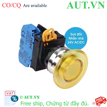 Ảnh của Nút nhấn nhả có đèn IDEC YW4L-M4E10Q7Y 24VAC/DC D22 1NO (Vàng)
