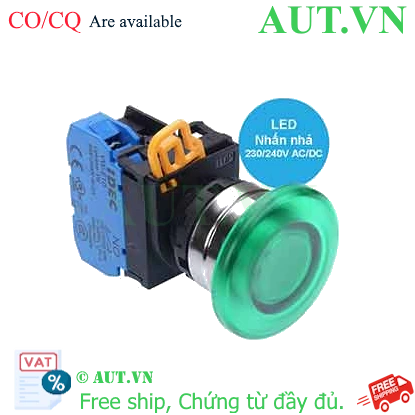 Ảnh của Nút nhấn nhả có đèn IDEC YW4L-M4E10QM3G 220VAC D22 1NO (Xanh)